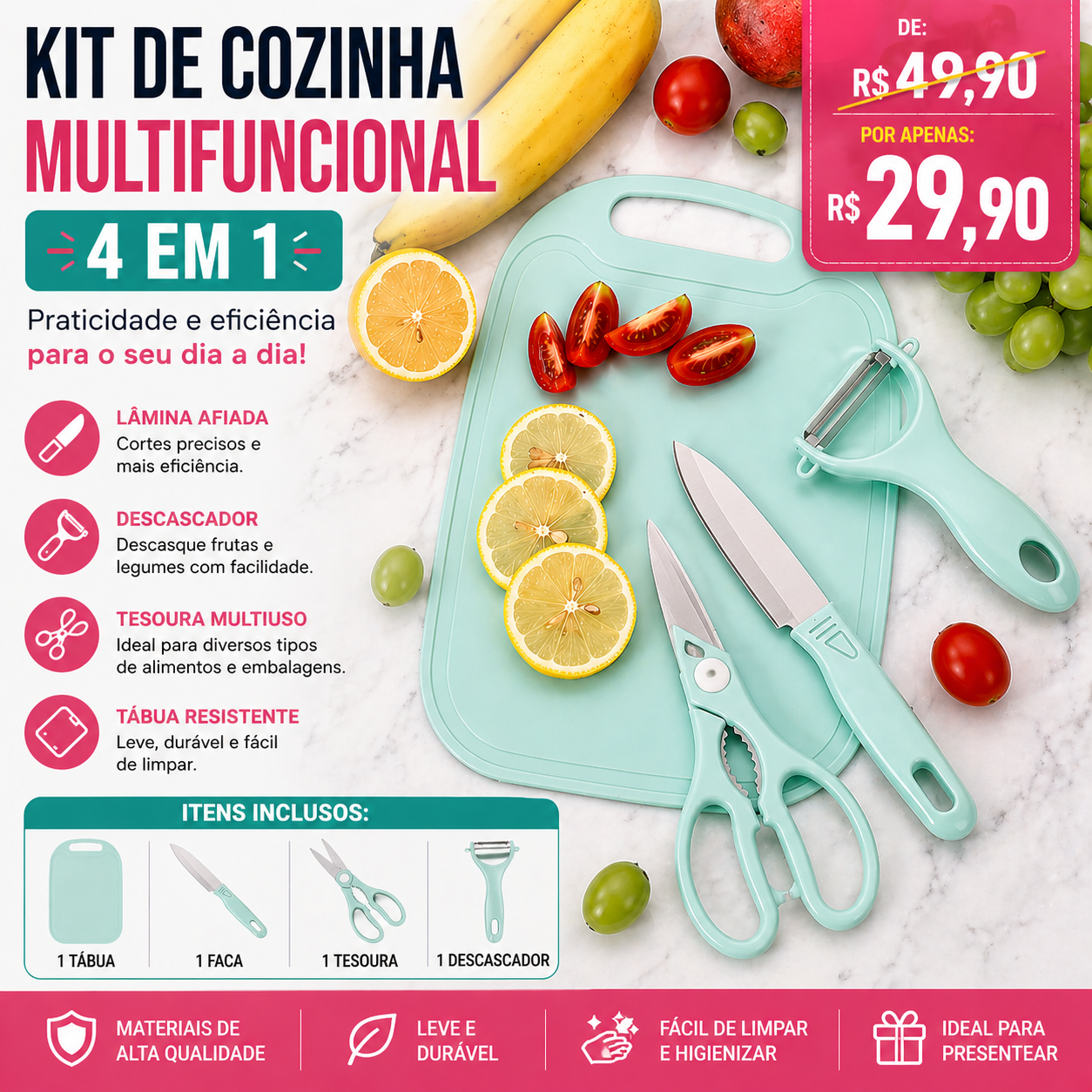 Kit Cozinha Completo Multifuncional Prático e Compacto para o Dia a Dia