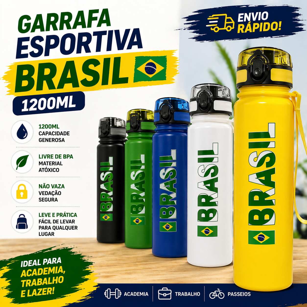 Garrafa Plastica Squeeze Do Brasil 1200ML