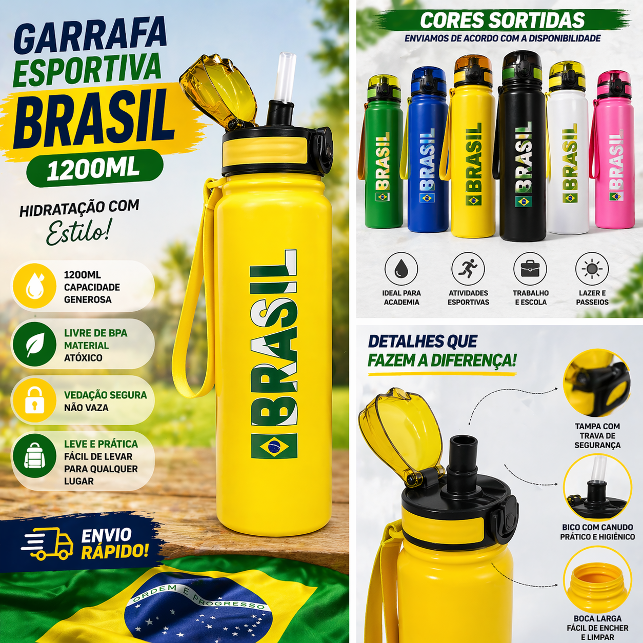 Garrafa Plastica Squeeze Do Brasil 1200ML