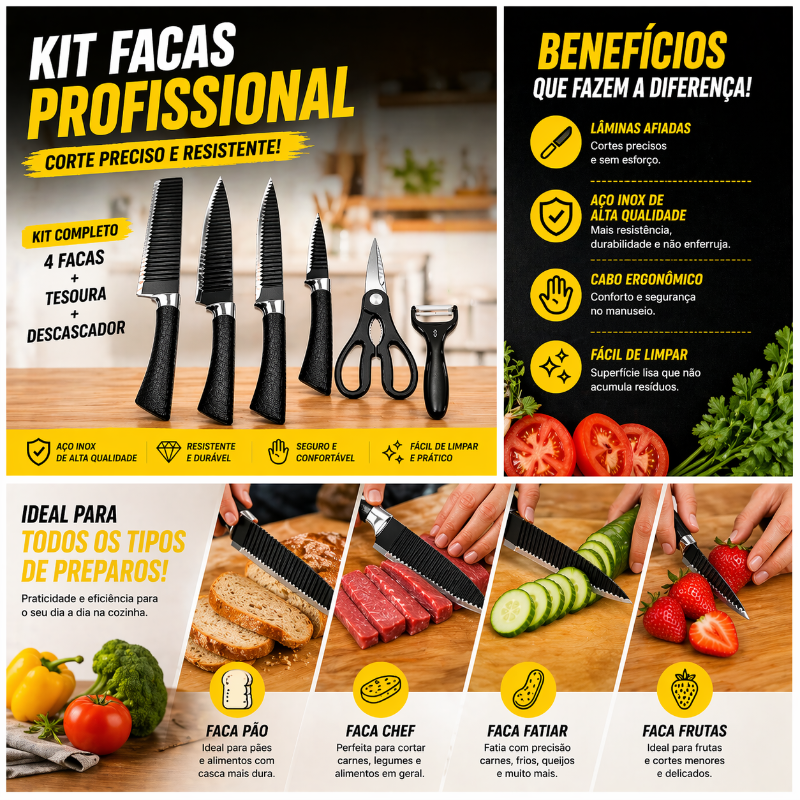 KIT FACAS LUATEK – QUALIDADE E PRECISÃO NA SUA COZINHA!