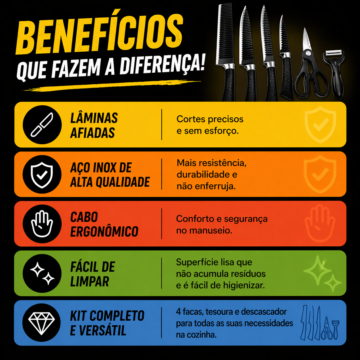 KIT FACAS LUATEK – QUALIDADE E PRECISÃO NA SUA COZINHA!