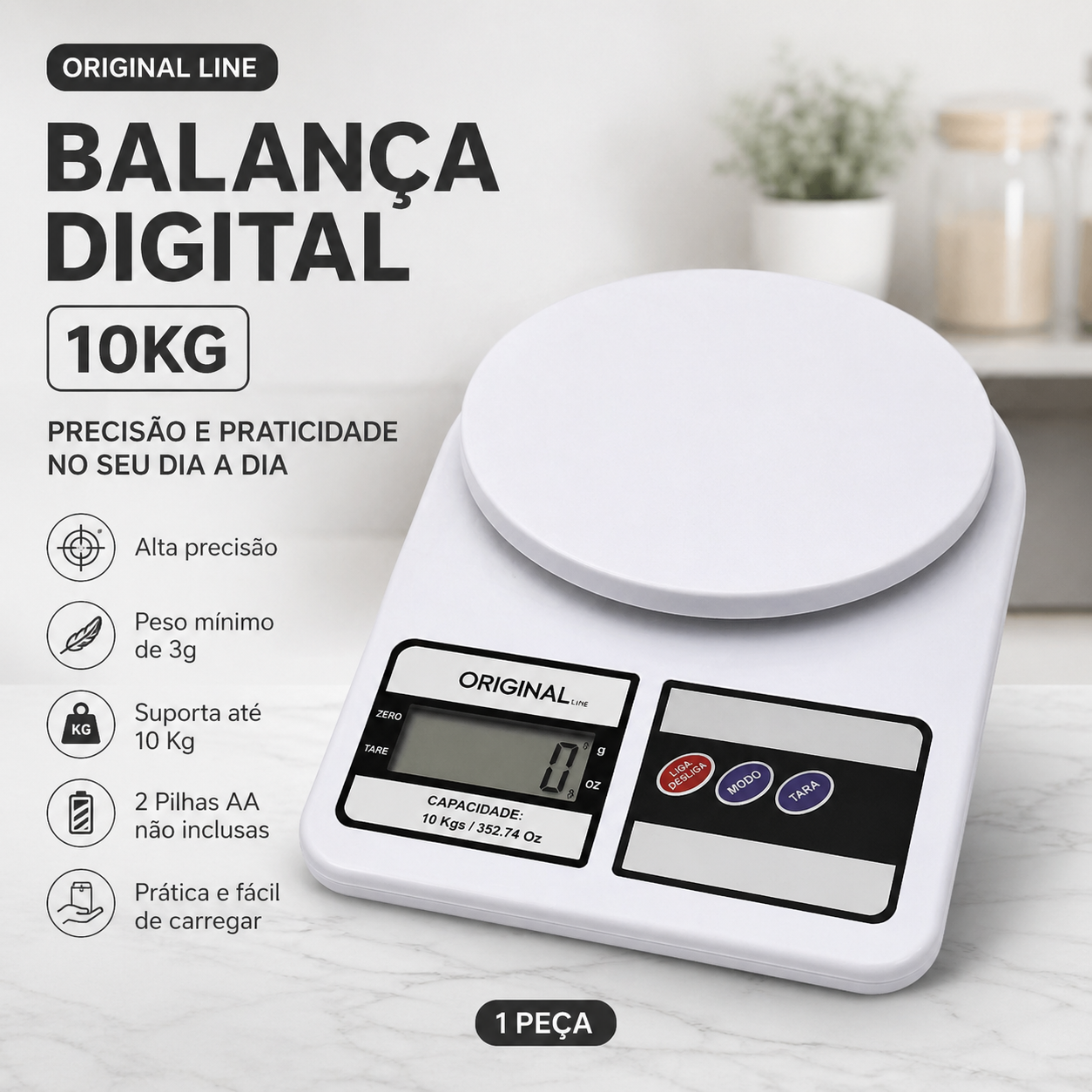 BALANÇA DIGITAL 10KG COZINHA PROFISSIONAL ALTA PRECISÃO 1G