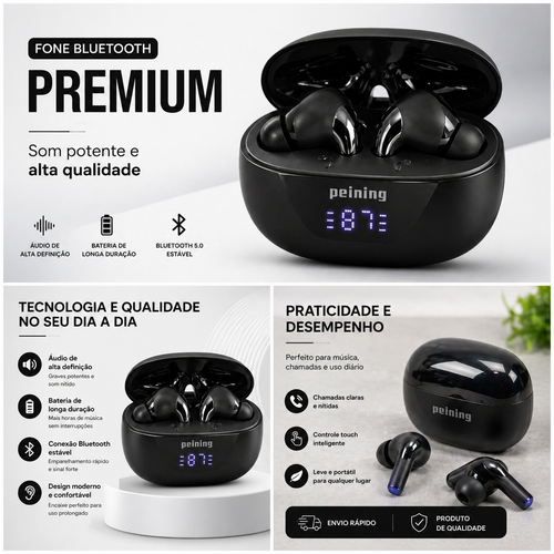 FONE BLUETOOTH TWS COM ESTOJO DIGITAL E SOM DE ALTA QUALIDADE