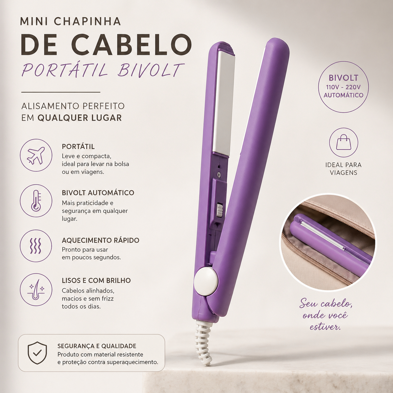Mini Chapinha De Cabelo Portátil Bivolt