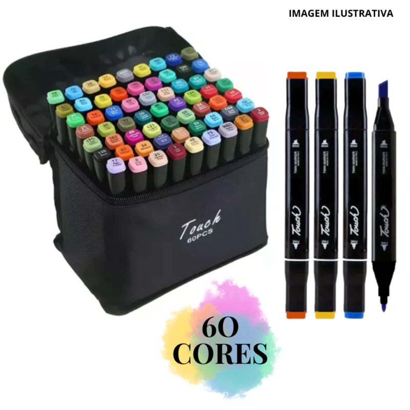 KIT CRIATIVO COMPLETO – 60 CANETAS + CADERNO DE COLORIR