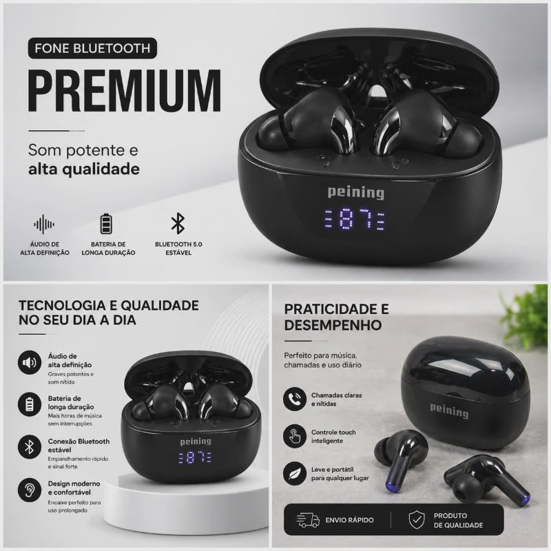 FONE BLUETOOTH TWS COM ESTOJO DIGITAL E SOM DE ALTA QUALIDADE